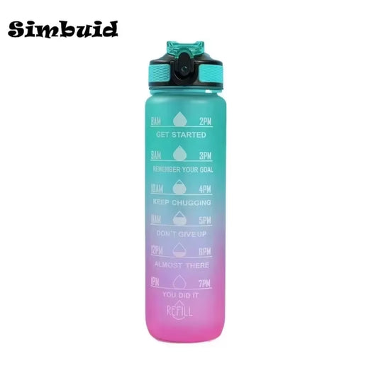 1000Ml Motivational Sports Water Bottle Straw Bottle Leakproof Gradient Time Marker Drinkware for Gym Outdoor