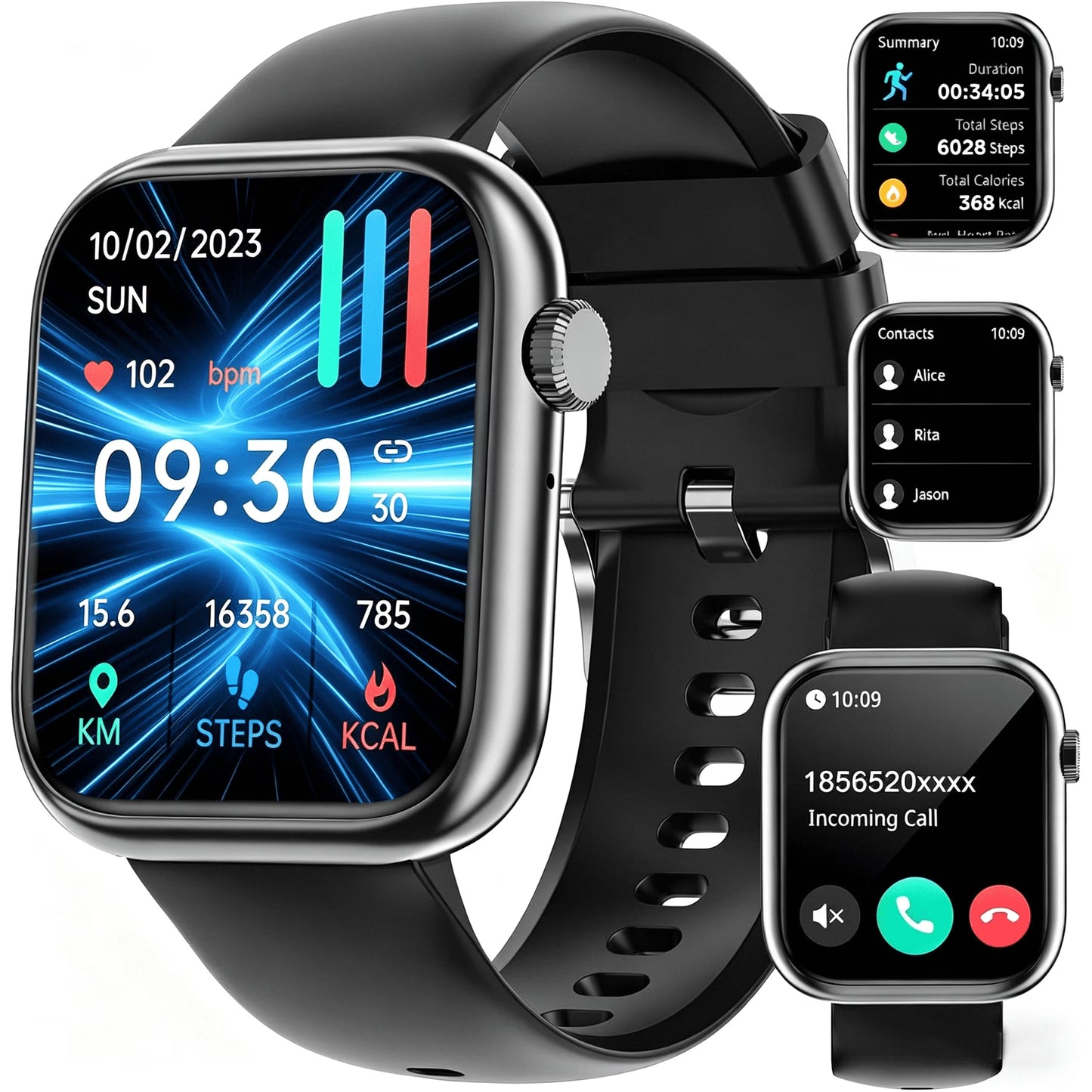 Smart Watch for Men Women, Bluetooth Call Fitness Tracker, Heart Rate Monitor, Sleep Tracking, Waterproof Smartwatch for Android Iphone