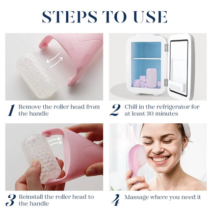 Ice Roller for Face & Gua Sha, Ice Face Roller Reduces Puffiness Skin Toning Devices, Pink
