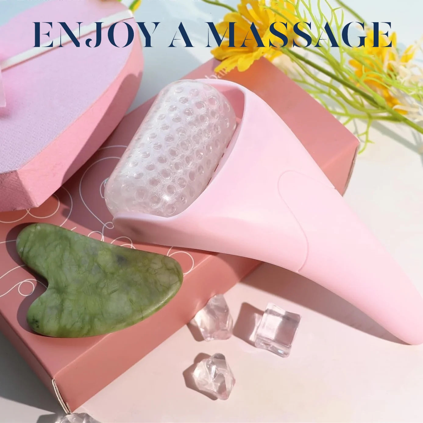Ice Roller for Face & Gua Sha, Ice Face Roller Reduces Puffiness Skin Toning Devices, Pink