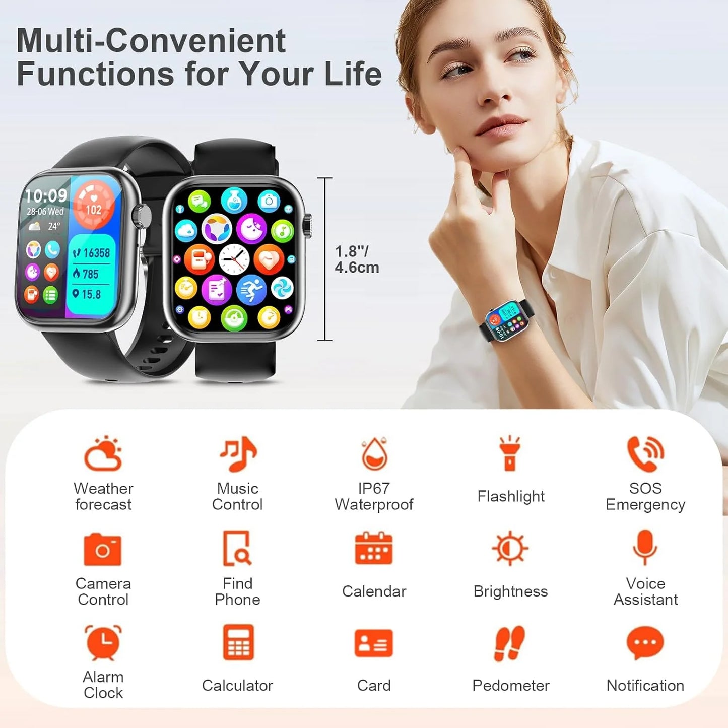 Smart Watch for Men Women, Bluetooth Call Fitness Tracker, Heart Rate Monitor, Sleep Tracking, Waterproof Smartwatch for Android Iphone