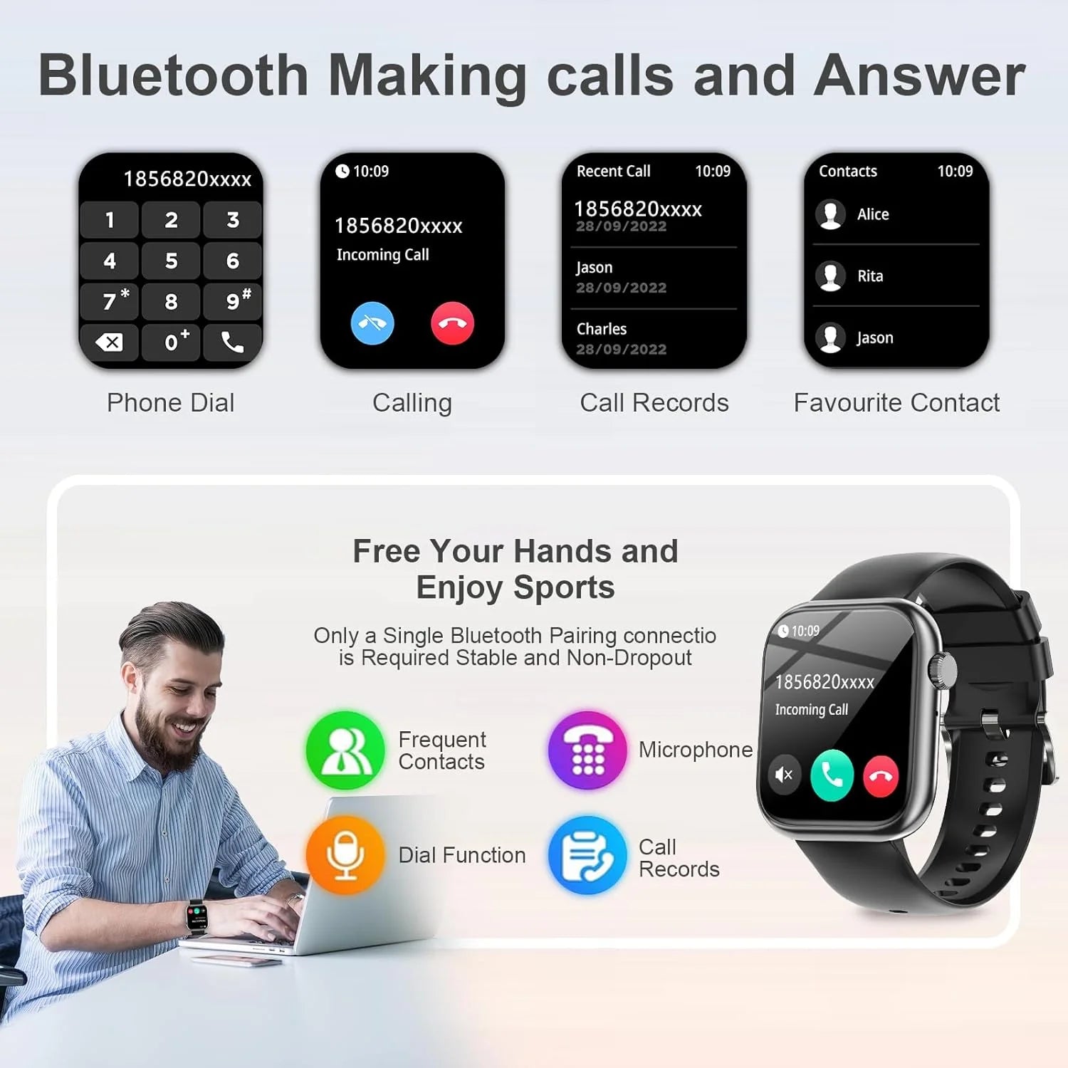Smart Watch for Men Women, Bluetooth Call Fitness Tracker, Heart Rate Monitor, Sleep Tracking, Waterproof Smartwatch for Android Iphone