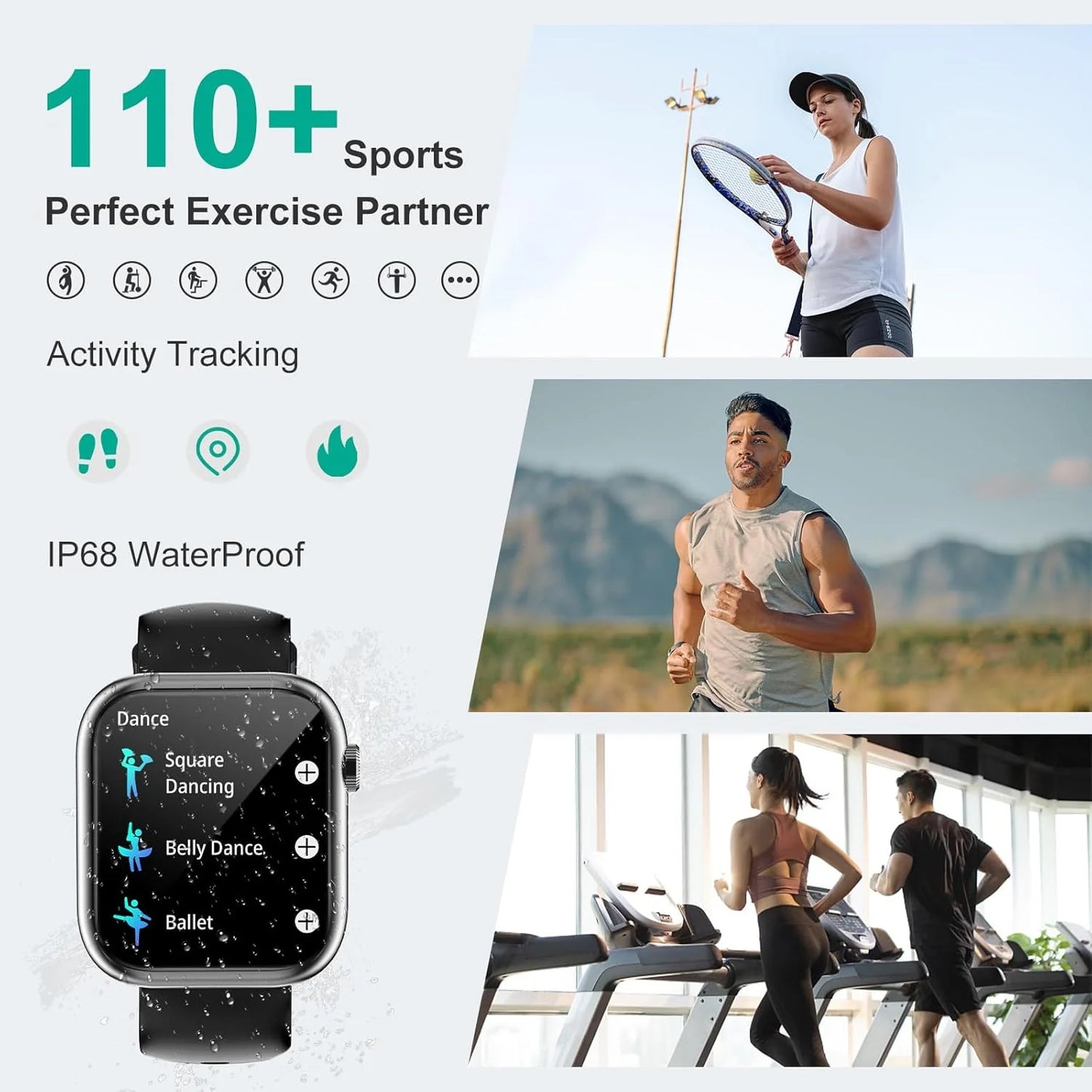 Smart Watch for Men Women, Bluetooth Call Fitness Tracker, Heart Rate Monitor, Sleep Tracking, Waterproof Smartwatch for Android Iphone